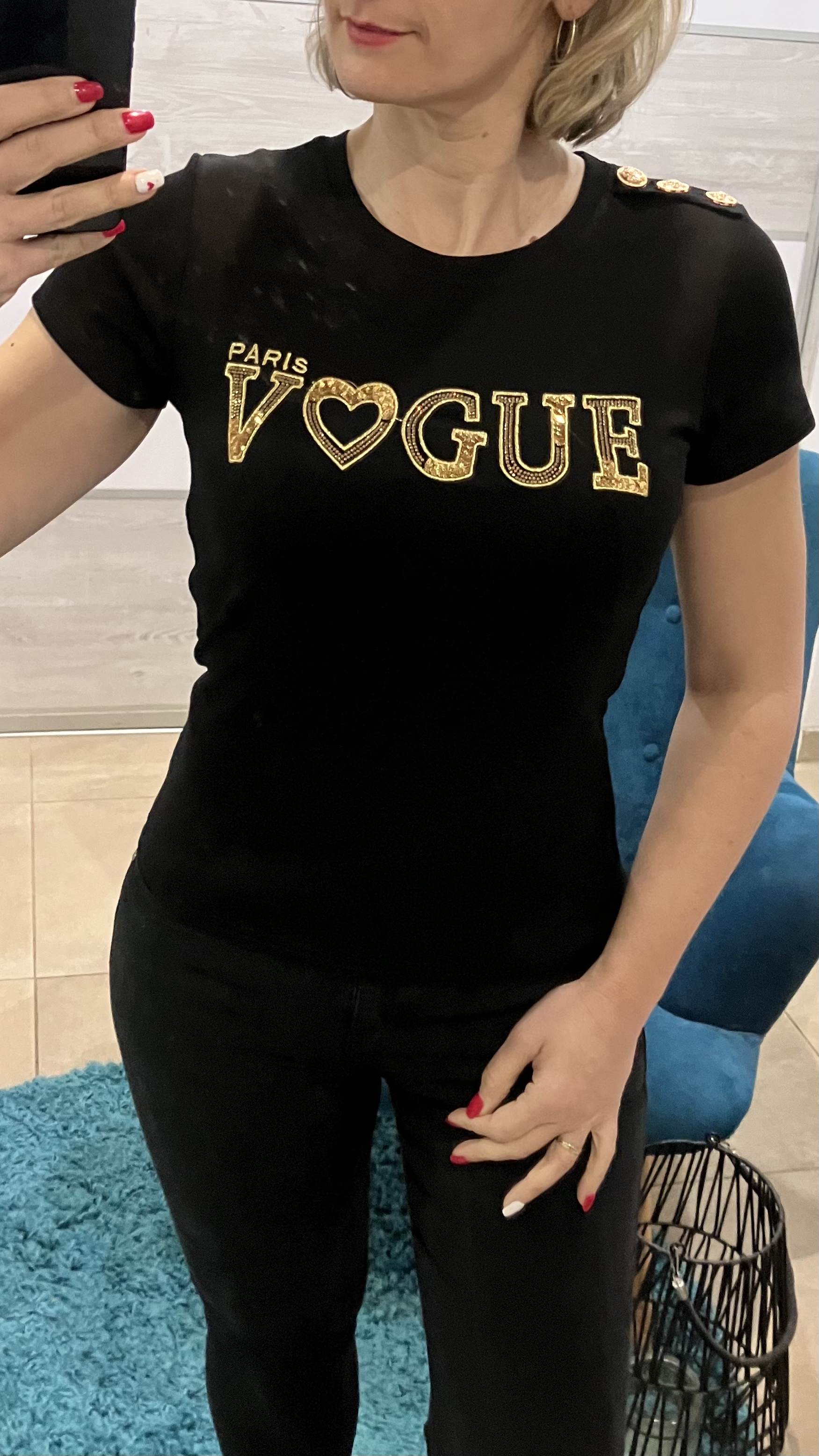 Tričko Vogue s flitrami,kamienkami , čierne (S/M)