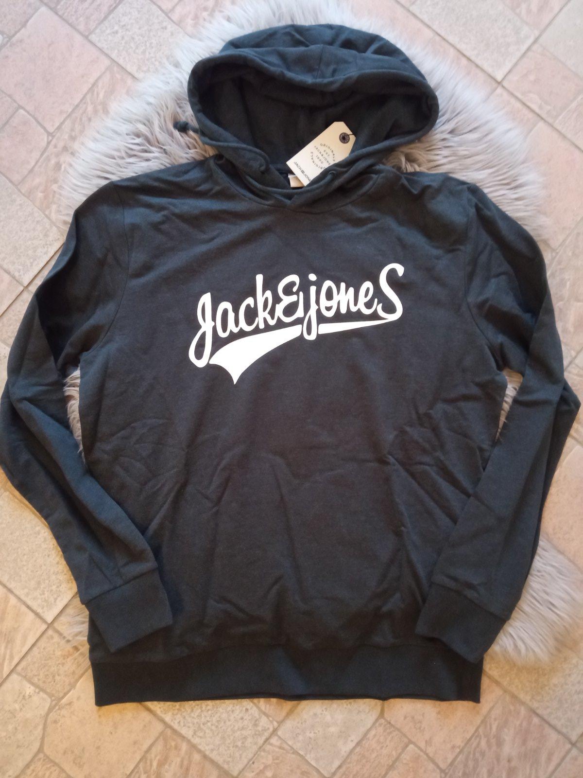 Sivá mikina s kapucňou a nápisom Jack Jones (XL)